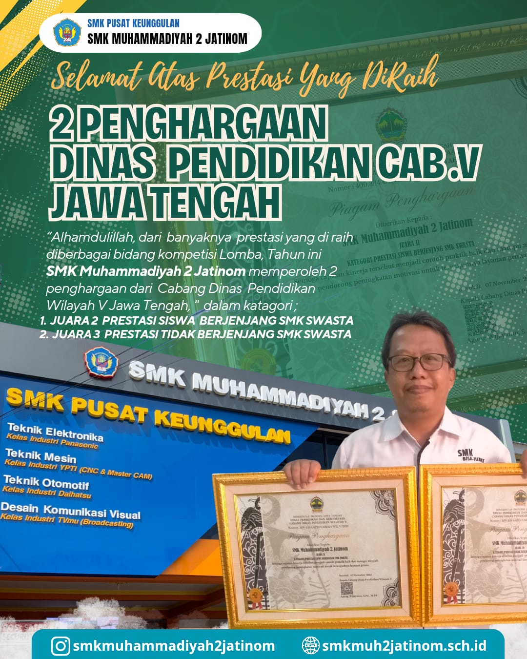 SMK Muhammadiyah 2 Jatinom Raih Dua Penghargaan Bergengsi dari Cabang Dinas Pendidikan Wilayah V Jawa Tengah